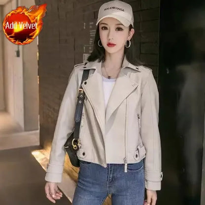 Cralom Women's Leather Zip-up Jacket - 2025 Trend Warm Winter Coat