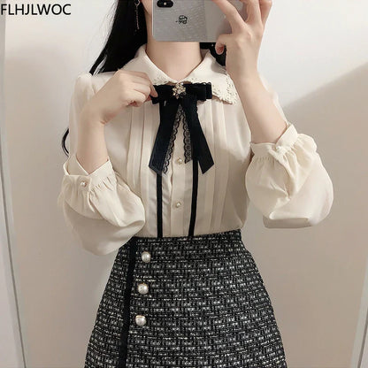 Cute Ribbon Bow Tie Top by Cralom - Preppy Vintage Style Blouse