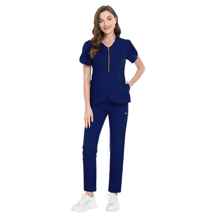 Cralom Women's Solid Color Hospital Scrub Set