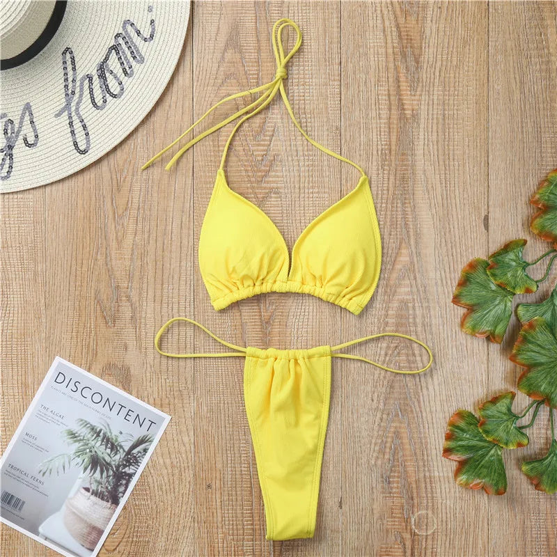 Cralom 2025 Pad Triangle Bikini Swimwear Women Swimsuit - Beach Sexy Maio Monokini