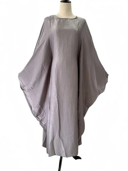 Cralom Satin Butterfly Batwing Abaya Kaftan Maxi Dress