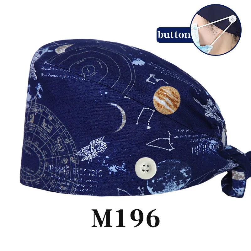 Cralom Cartoon Print Cotton Scrub Caps for Pet Grooming & Medical Professionals