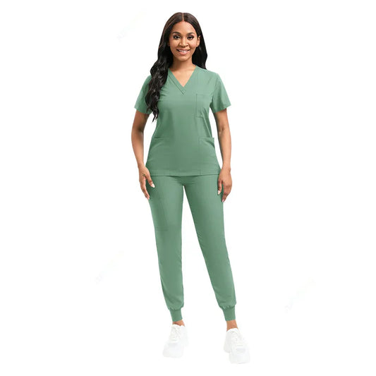 Cralom Stretch Scrub Set Top & Pants - Medical Uniform for Nurse, Doctor, Salon