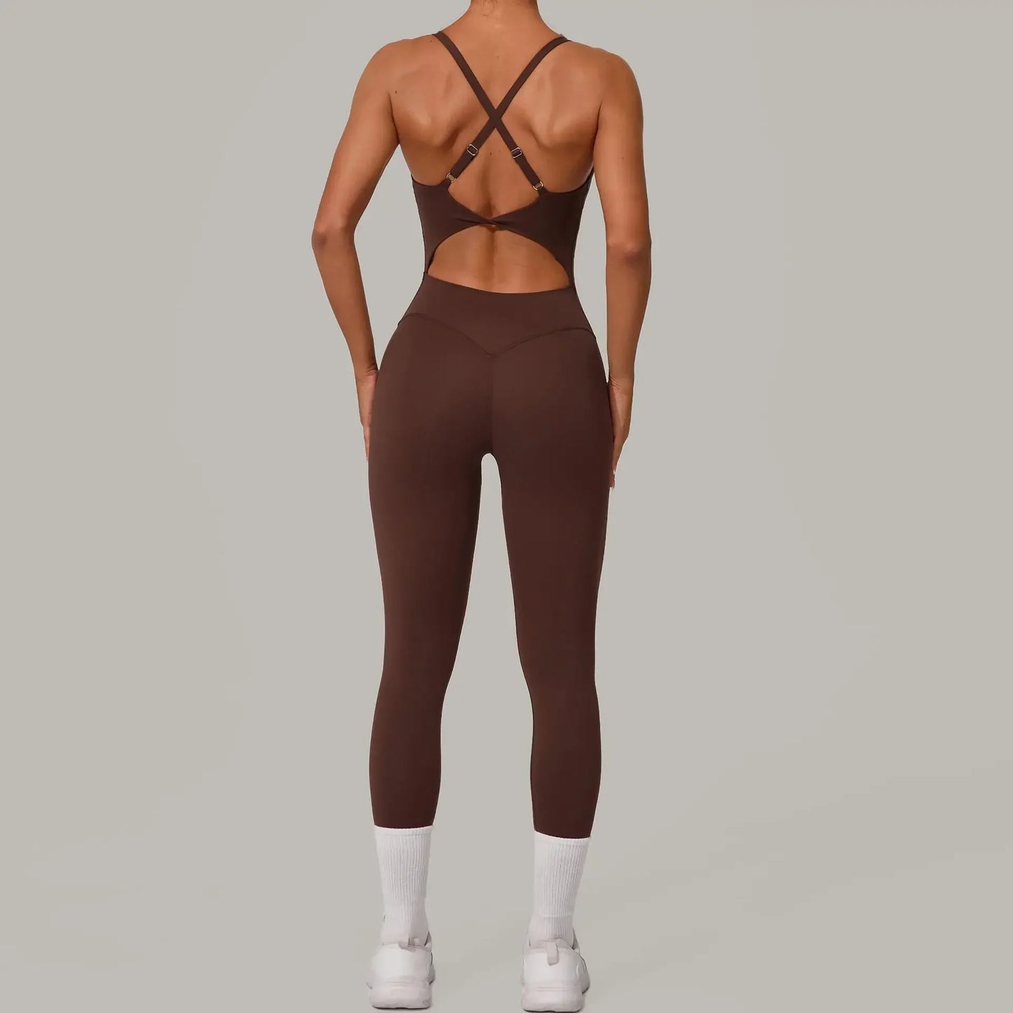 Cralom Seamless Yoga Jumpsuit with Cross Waist Buckle