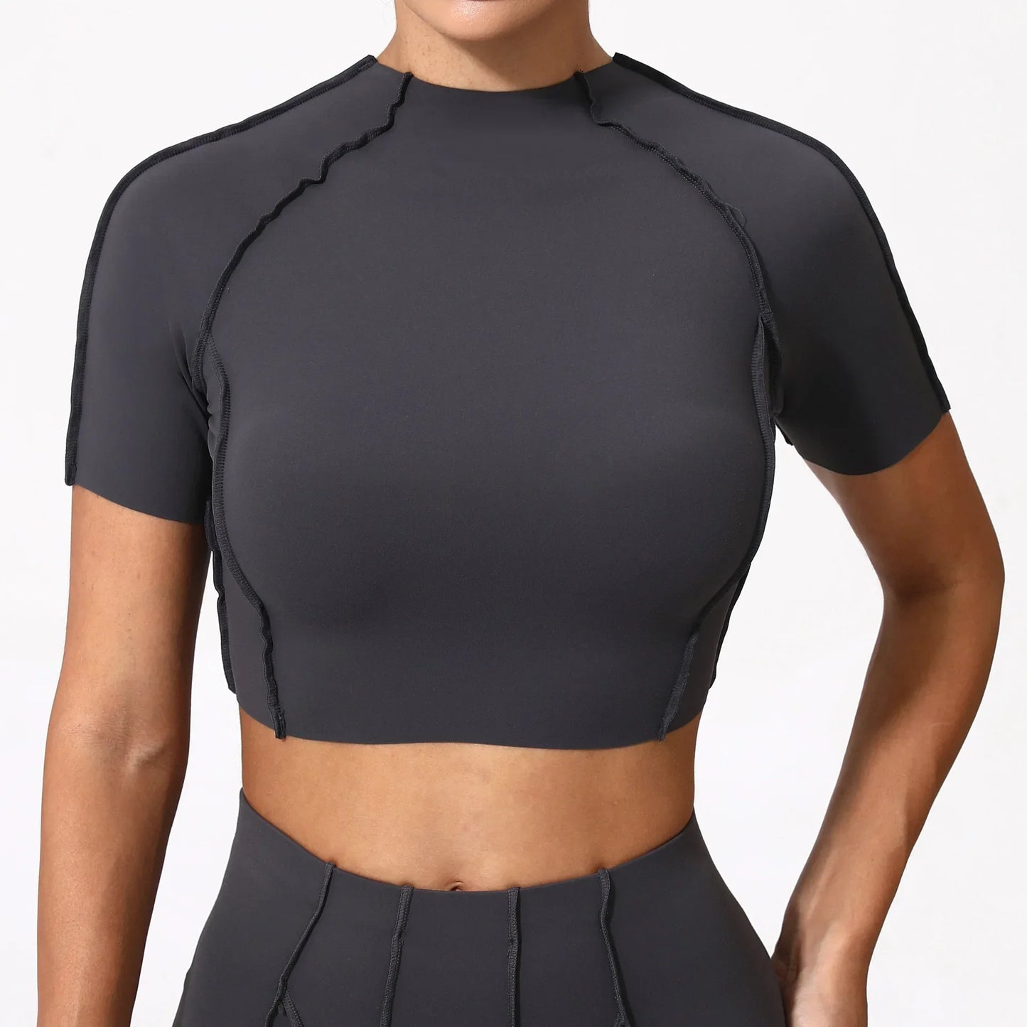 Cralom Seamless Yoga Slimming Top Short Sleeve High Elasticity Gym Fitness Shirt