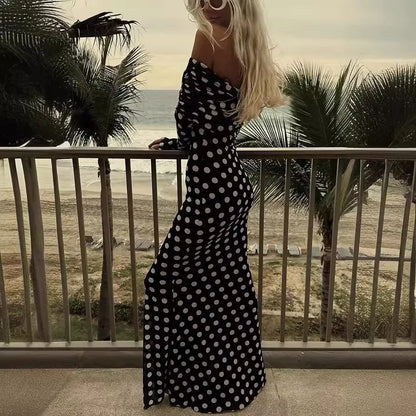 Cralom One Shoulder Mesh Polka Dot Dress, Women's Sexy Slim Fit for Spring & Summer