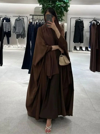 Cralom Ramadan Satin Kebaya Kimono Abaya Muslim Dress African Kaftan Robe