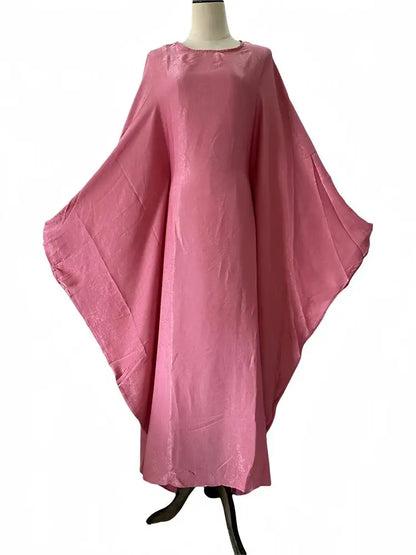 Cralom Satin Butterfly Batwing Abaya Kaftan Maxi Dress