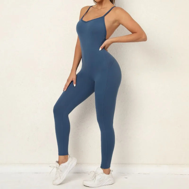 Cralom Seamless V-Neck Bodysuit: Open Back, Tummy Control for Yoga, Dance, Gym