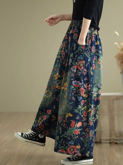 Cralom High Waist Wide Leg Print Jeans