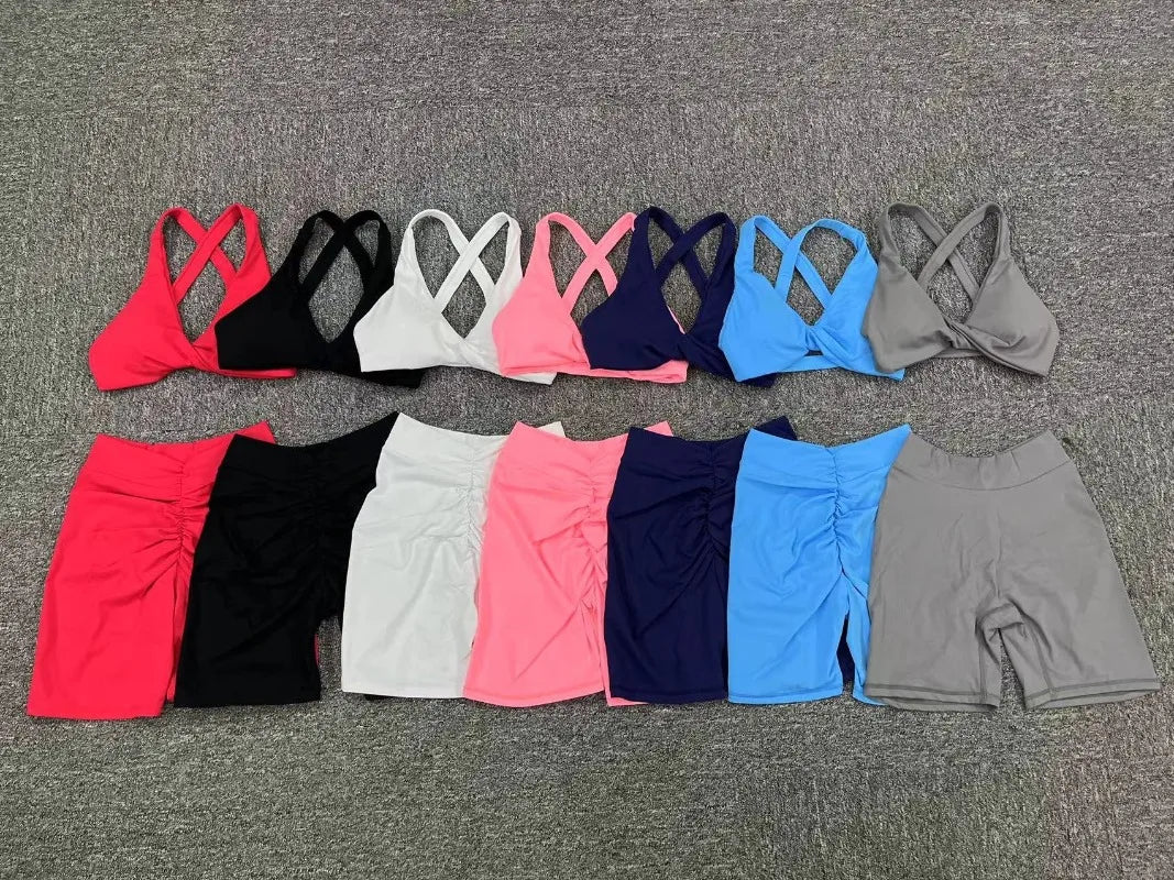 Cralom Yoga Fitness Set: High-Waist Hip-Lifting Shorts & Sports Bra for Running Gym
