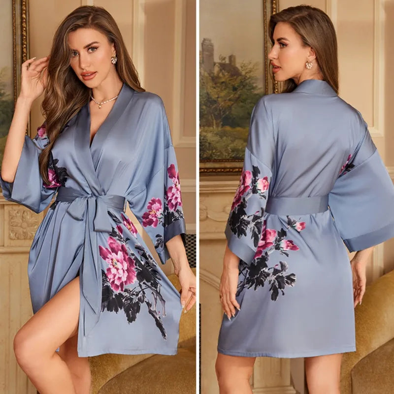 Cralom Seven-quarter Sleeves Silk Pajama Set for Women