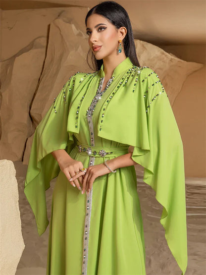 Cralom Ramadan Eid Abaya with Diamonds, Ideal for Evening Parties & Muslim Prayer