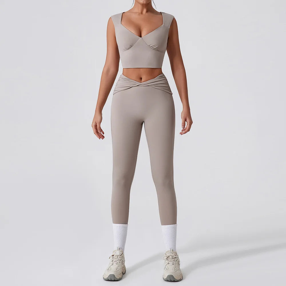 Cralom Yoga Set: Vest & Bell-bottoms Pants Fitness Suit for Women