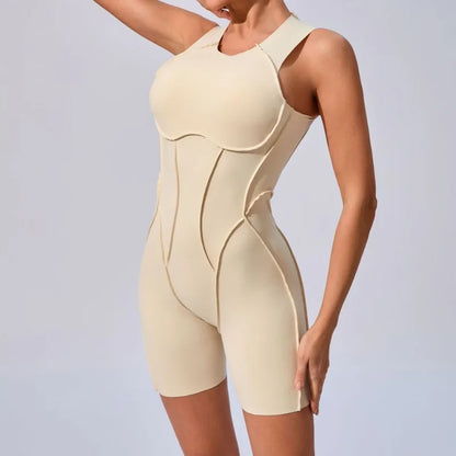 Cralom Color-Block Yoga Jumpsuit: Open Back, Soft Stretch, Gym Running Outfit
