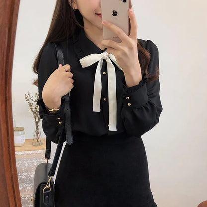 Cute Preppy Style Chiffon Blouse Girls Bow Tie Shirt Peter Pan Collar Top by Cralom