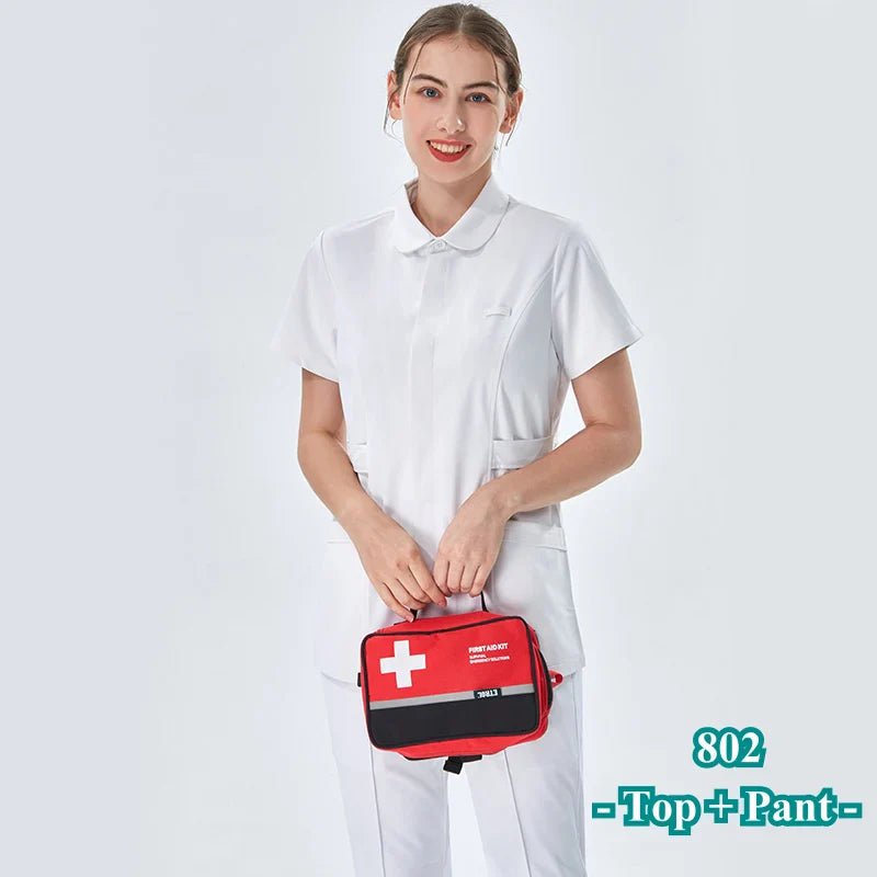Cralom White Nurse Scrub Set Top and Pant - Hospital Workwear Suit
