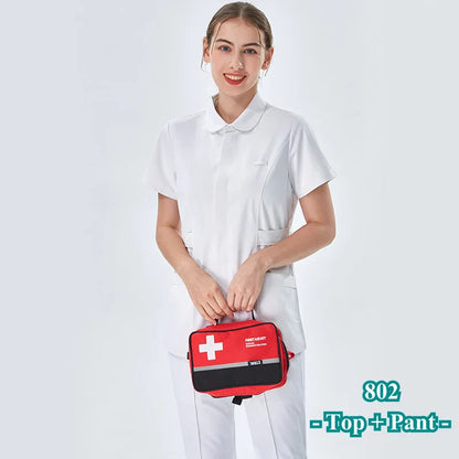 Cralom White Nurse Scrub Set Top and Pant - Hospital Workwear Suit