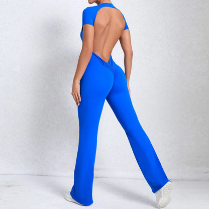 Cralom Deep Backless Yoga Jumpsuit - Flared Leg Naked Feeling Gym Wear