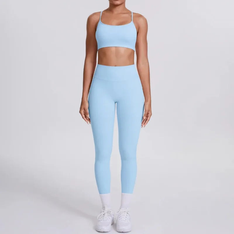 Cralom Seamless Yoga Set: Cross Back Sports Bra & High Waist Booty Lifting Leggings