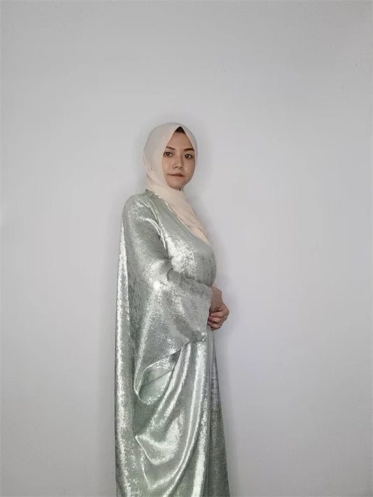 Cralom Elegant Shiny Batwing Kimono Abaya: Modest Muslim Women's Dress