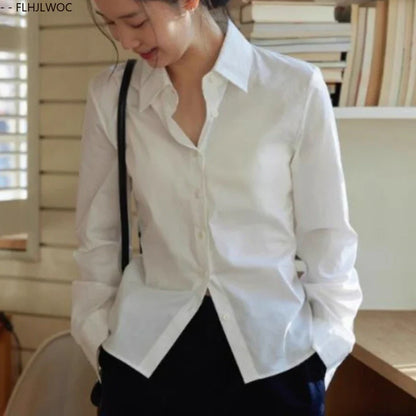 Cralom 2025 Spring Summer Plaid Button Blouse - Blue & White Slim Fit Office Top