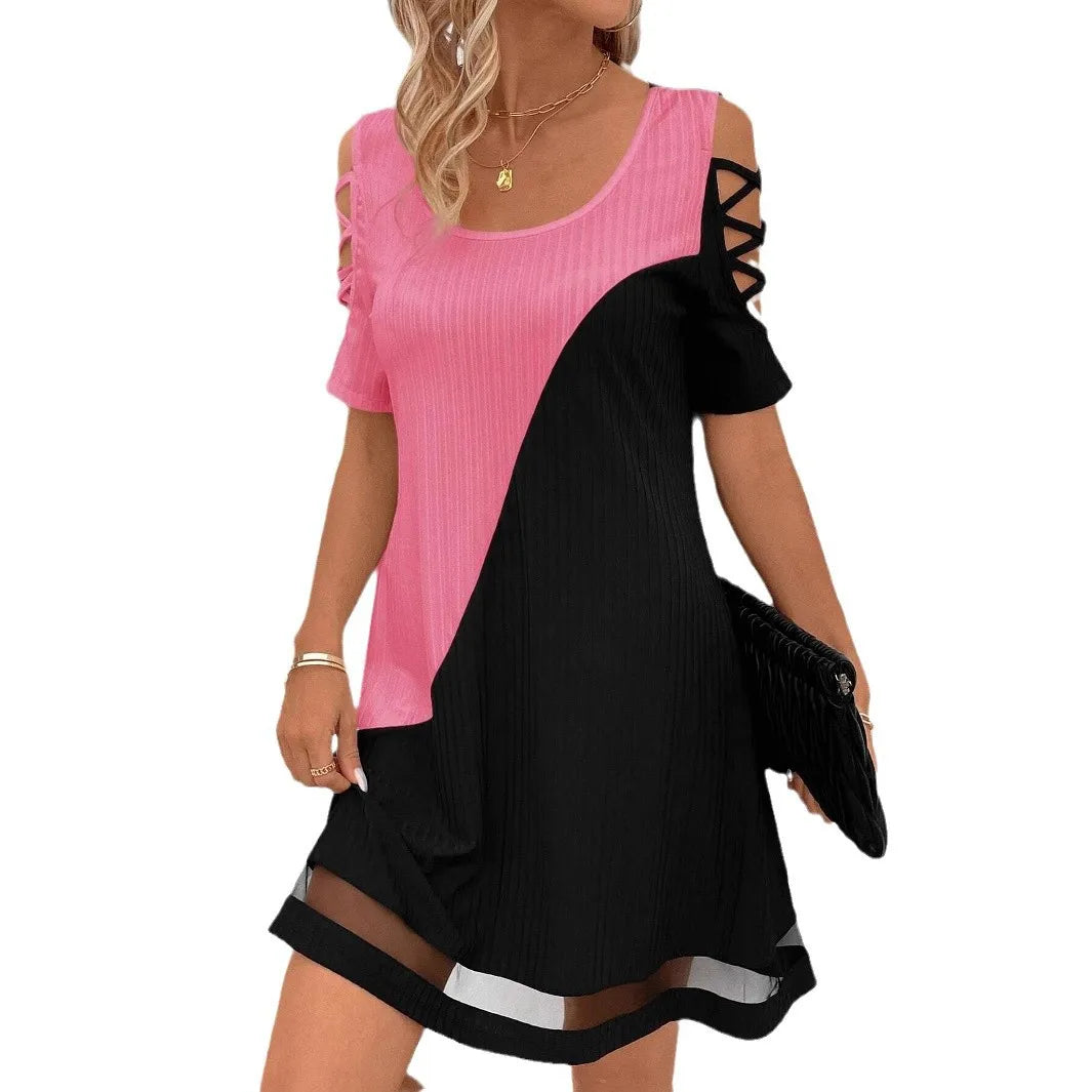 Cralom Mesh Hollow Splice Jumpsuit Mid Skirt