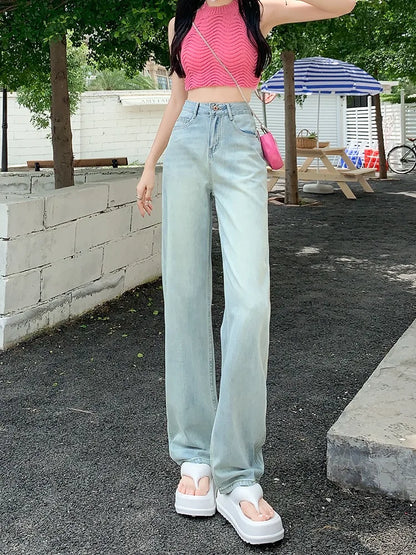 Cralom Wide Leg Jeans: Korean Style Loose Baggy Denim Pants for Women