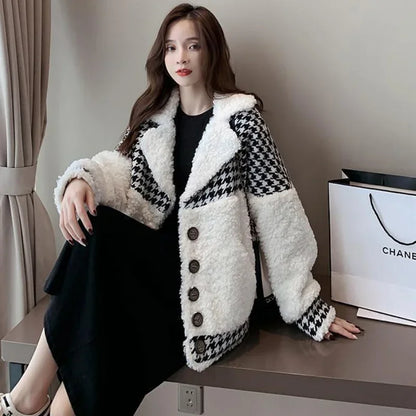 Cralom Women's Fur Trim Tweed Coat - Stylish & Warm Wool Jacket