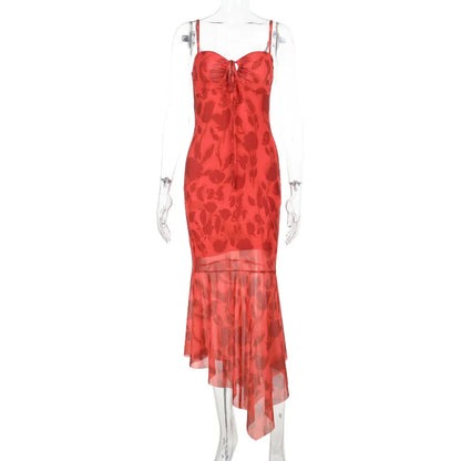 Cralom Retro Style Suspender Print Dress for Summer 2025