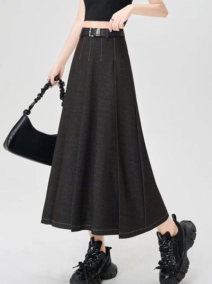 Cralom High Waist Denim Pleated A-Line Skirt | Korean Style Spring Summer Fashion