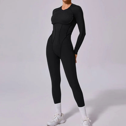Cralom Seamless Backless Yoga Bodysuit - Slim Fit Long Sleeve One-Piece