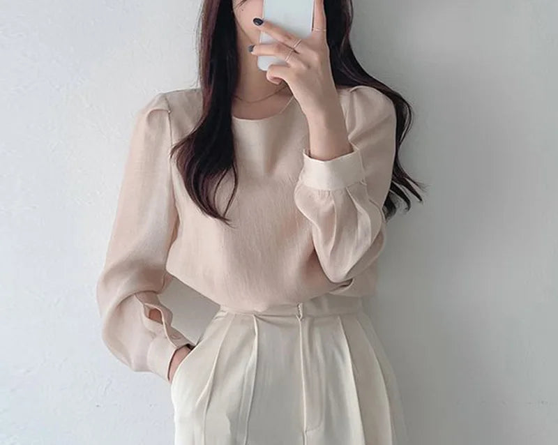 Cralom Chic Summer Blouse with Bubble Sleeves