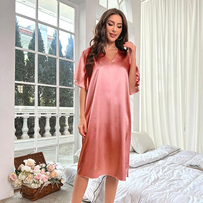 Cralom Women's Ice Silk Nightgown: Cool, Thin, and Comfy Sleepwear