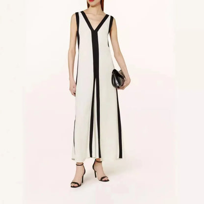 Cralom Sleeveless Summer Dress with Color Block Splicing