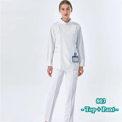 Cralom White Nurse Scrub Set Top and Pant - Hospital Workwear Suit