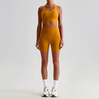 Cralom Seamless Yoga Set: Backless Bra & Booty-Lifting Shorts for Gym & Running