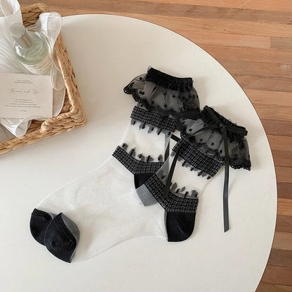 Cralom Lace Mid Tube Socks for Kids in Sweet Polka Dots