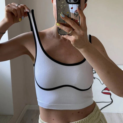 Cralom Color Contrast Yoga Bras - Open Back Sports Crop Top