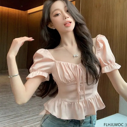 Cralom Off Shoulder Crop Tops: 2023 Summer Bow Tie Slim Waist Blouse