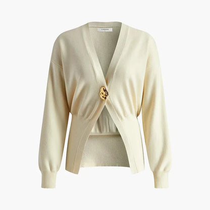 Cralom V Neck Buttoned Knit Coat Solid Slimming Jacket Females