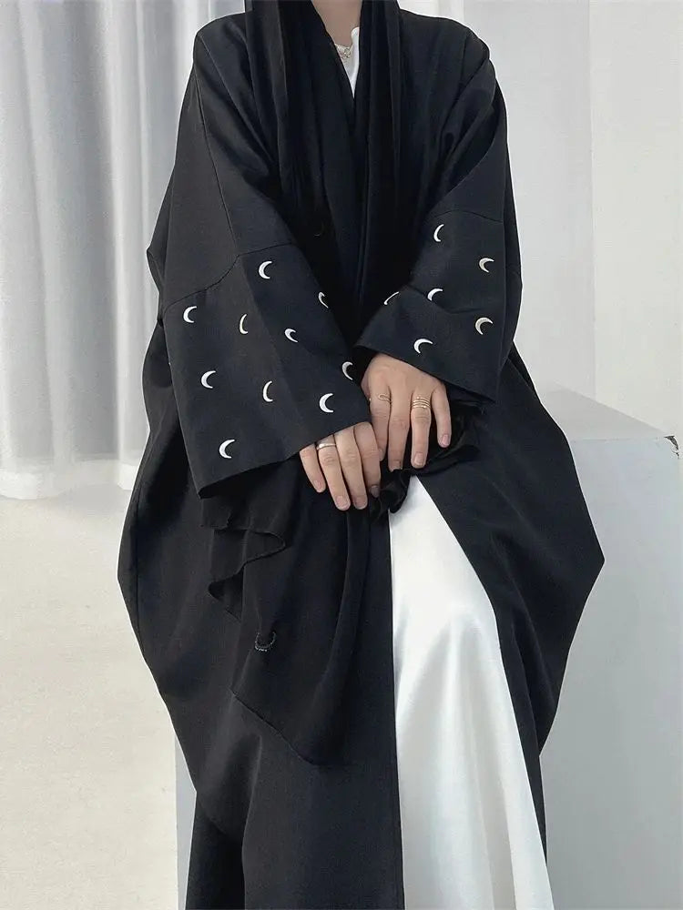 Cralom Butterfly Moon Heart Print Eid Abaya Kaftan