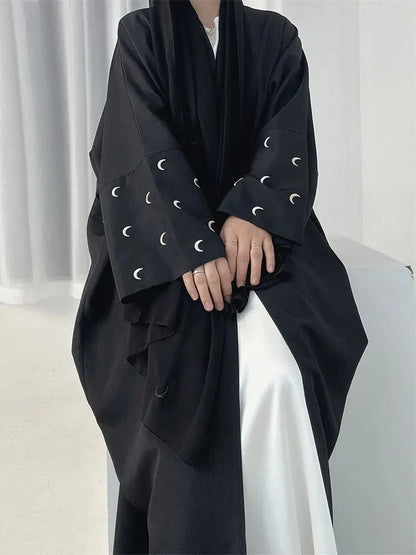 Cralom Butterfly Moon Heart Print Eid Abaya Kaftan
