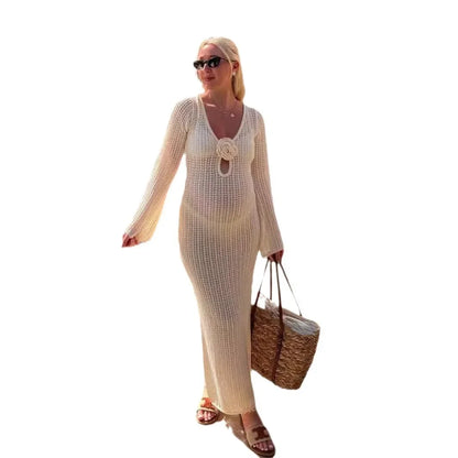 Cralom Women's V-Neck Knitted Maxi Dress