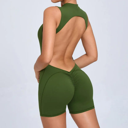 Cralom Seamless Yoga Jumpsuit Set for Women: Backless, Peach Hip-lifting One-piece Activewear