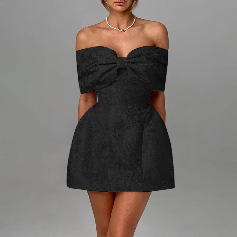 Cralom Elegant Bow Backless Short Skirt Dress | 2025 Summer