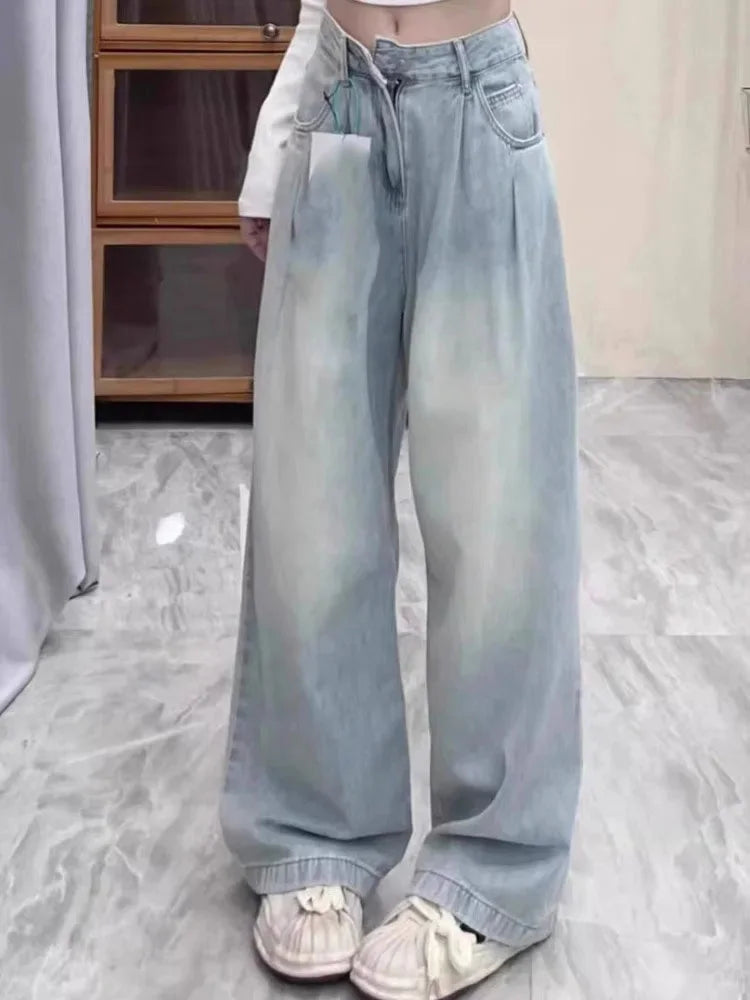 Cralom Summer Slimming Denim Pants - High Waist, Wide Leg, Floor Length