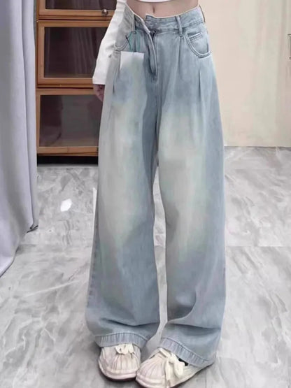 Cralom Summer Slimming Denim Pants - High Waist, Wide Leg, Floor Length