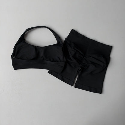 Cralom Seamless Impact Halter Yoga Bra Set with Scrunch But Gym Legging