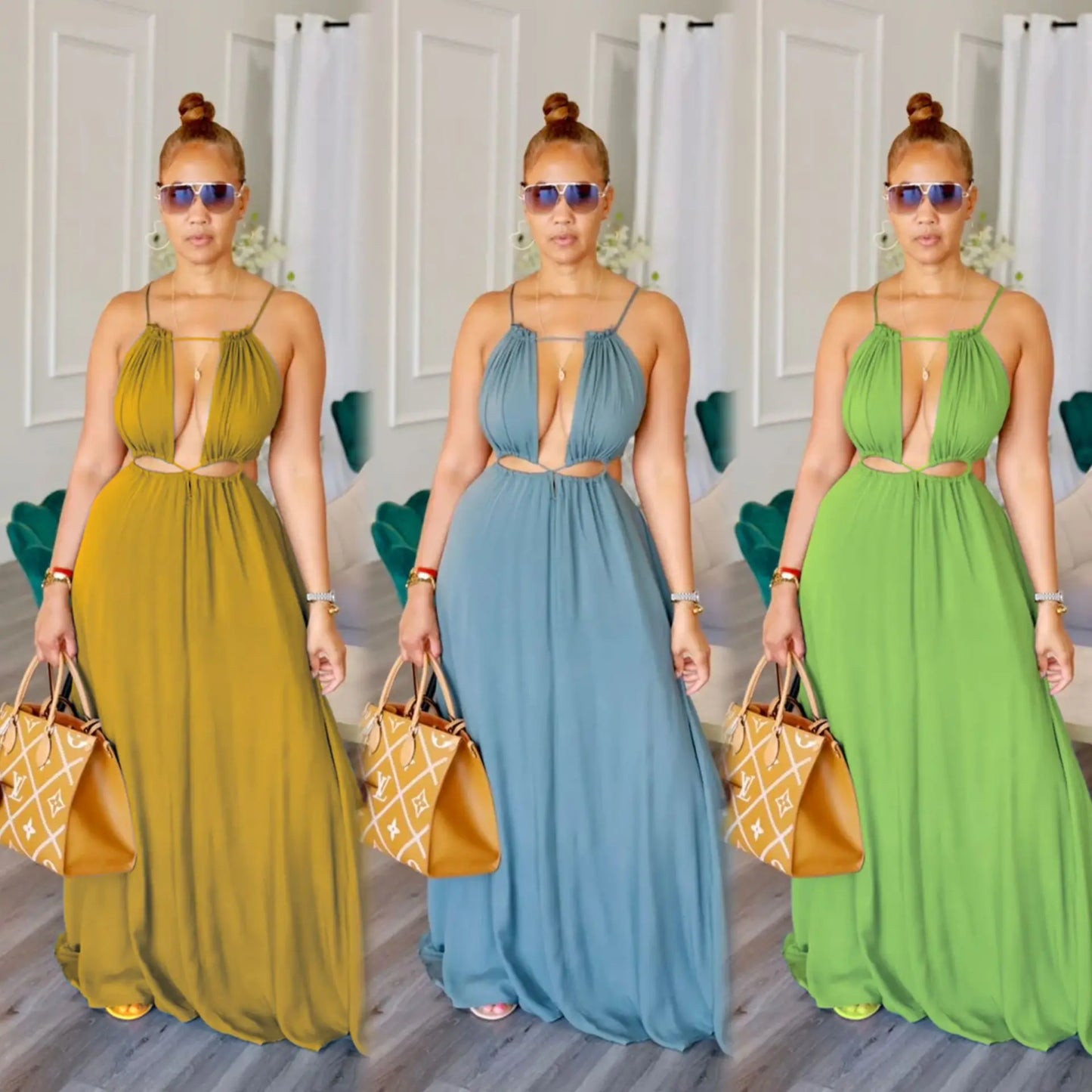 Cralom Sexy Camisole Backless Long Dress Solid Color, 2025 Summer